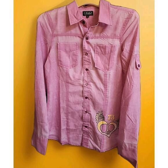 Sinful By Affliction Dead Srock Maven Pearl Snap Rhinestones Pink Small Cr2 New - Picture 4 of 4